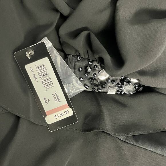 SLNY Long Sleeve Layered Ruffle Knee Length Dress Women's 10 Black Beaded NEW - Picture 8 of 8